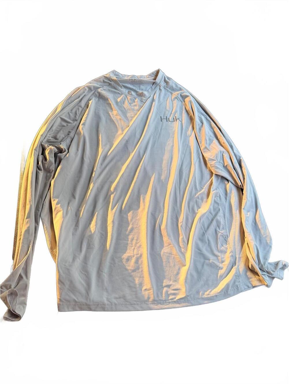 Huk White and Gray Long Sleeve Fishing Shirt XXL Performance Fabric